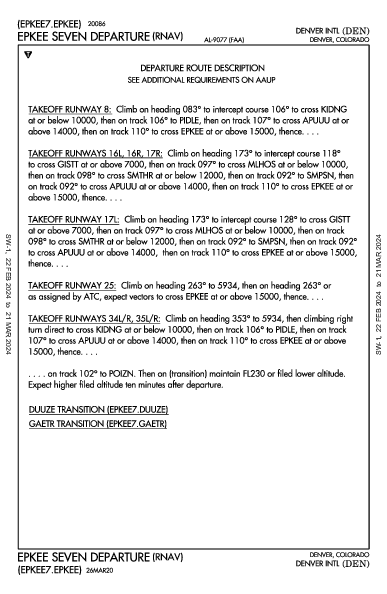 덴버 국제공항 Denver, CO (KDEN): EPKEE SEVEN (RNAV) (DP)