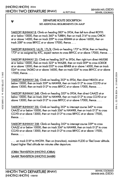 덴버 국제공항 Denver, CO (KDEN): HHOTH TWO (RNAV) (DP)