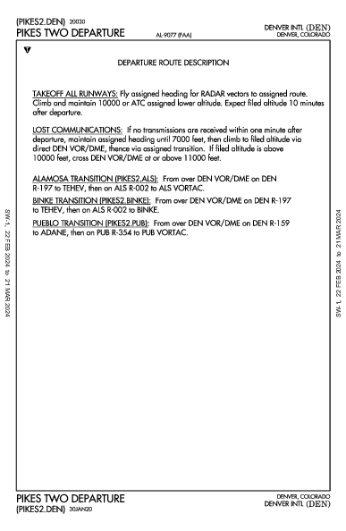 مطار دنفر الدولي Denver, CO (KDEN): PIKES TWO (DP)