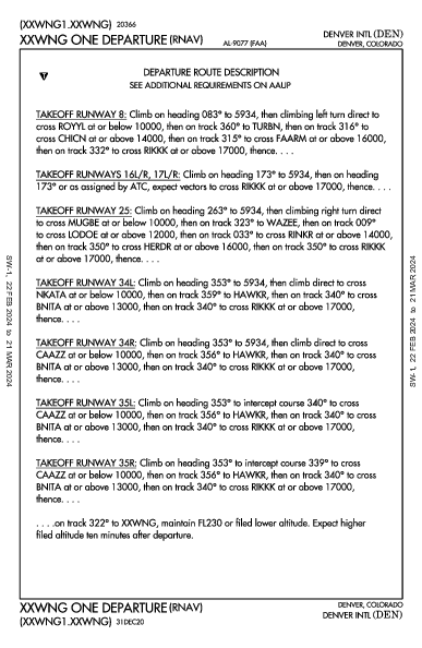 丹佛國際機場 Denver, CO (KDEN): XXWNG ONE (RNAV) (DP)