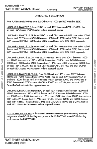 丹佛國際機場 Denver, CO (KDEN): FLATI THREE (RNAV) (STAR)