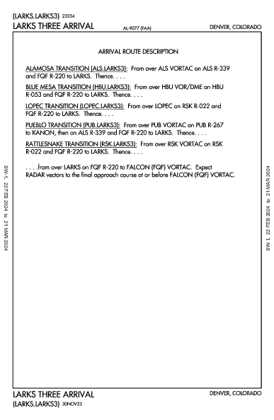 مطار دنفر الدولي Denver, CO (KDEN): LARKS THREE (STAR)