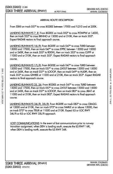 덴버 국제공항 Denver, CO (KDEN): SSKII THREE (RNAV) (STAR)