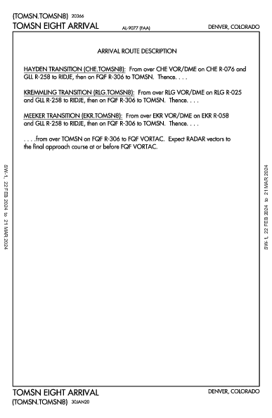 مطار دنفر الدولي Denver, CO (KDEN): TOMSN EIGHT (STAR)