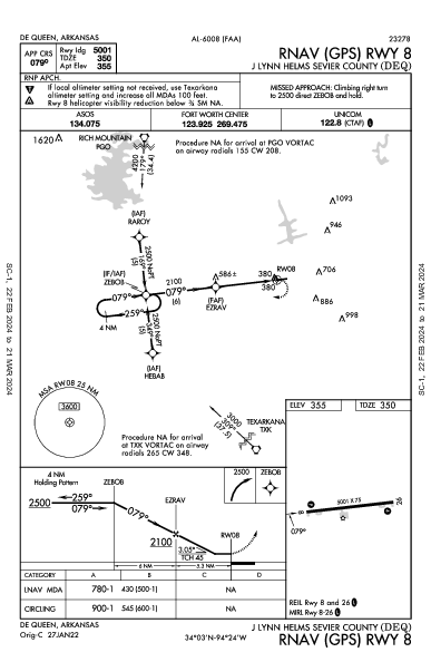 Sevier County De Queen, AR (KDEQ): RNAV (GPS) RWY 08 (IAP)