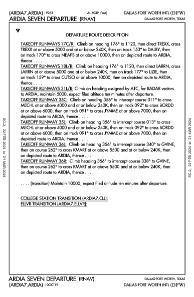 댈러스 포트워스 국제공항 Dallas-Fort Worth, TX (KDFW): ARDIA SEVEN (RNAV) (DP)