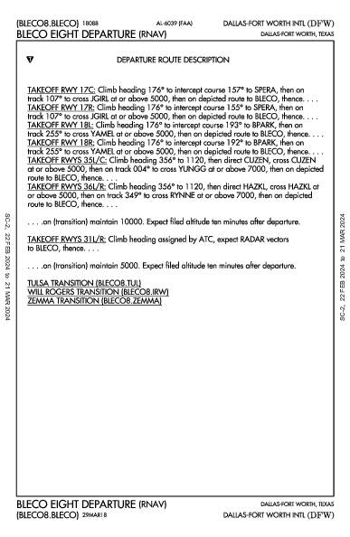 Int'l de Dallas-Fort Worth Dallas-Fort Worth, TX (KDFW): BLECO EIGHT (RNAV) (DP)