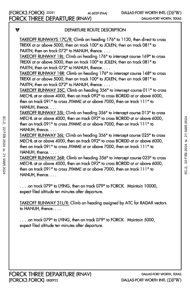 مطار دالاس فورت ورث الدولي Dallas-Fort Worth, TX (KDFW): FORCK THREE (RNAV) (DP)