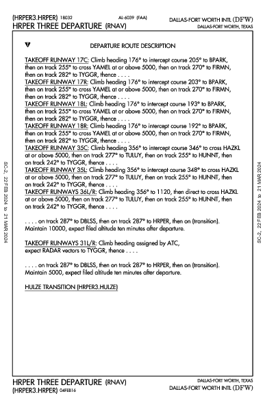 Dallas/Fort Worth Dallas-Fort Worth, TX (KDFW): HRPER THREE (RNAV) (DP)
