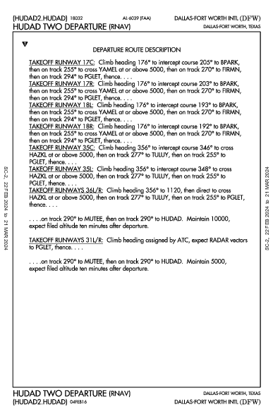 مطار دالاس فورت ورث الدولي Dallas-Fort Worth, TX (KDFW): HUDAD TWO (RNAV) (DP)