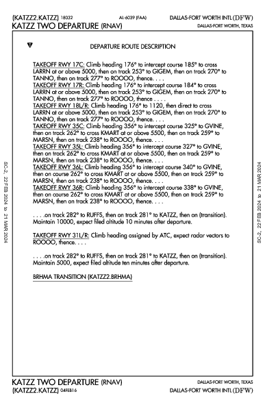Int'l de Dallas-Fort Worth Dallas-Fort Worth, TX (KDFW): KATZZ TWO (RNAV) (DP)