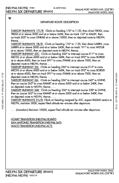 مطار دالاس فورت ورث الدولي Dallas-Fort Worth, TX (KDFW): NELYN SIX (RNAV) (DP)