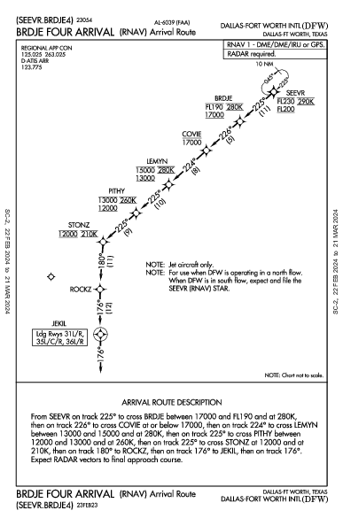 Даллас/Форт-Уэрт Dallas-Fort Worth, TX (KDFW): BRDJE FOUR (RNAV) (STAR)