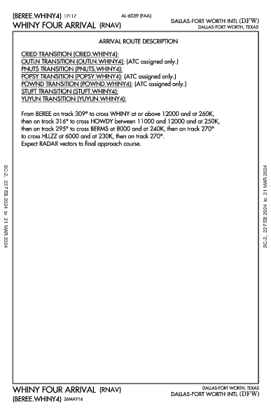 مطار دالاس فورت ورث الدولي Dallas-Fort Worth, TX (KDFW): WHINY FOUR (RNAV) (STAR)