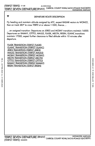 Carroll Co Rgnl Westminster, MD (KDMW): TERPZ SEVEN (RNAV) (DP)