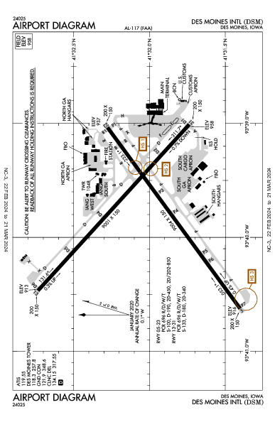 デモイン国際空港 Des Moines, IA (KDSM): AIRPORT DIAGRAM (APD)