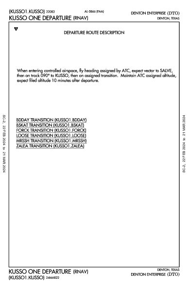 Denton Enterprise Denton, TX (KDTO): KUSSO ONE (RNAV) (DP)