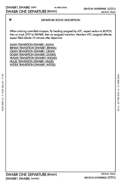 Denton Enterprise Denton, TX (KDTO): SWABR ONE (RNAV) (DP)