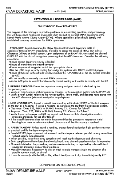 مطار ديترويت Detroit, MI (KDTW): RNAV DP AAUP (DAU)