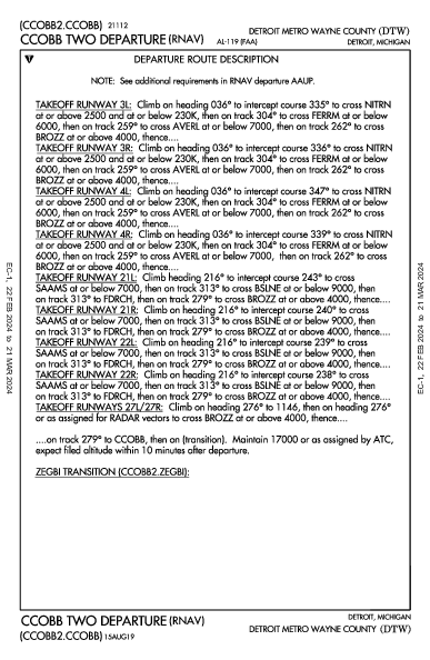 métropolitain de Détroit Detroit, MI (KDTW): CCOBB TWO (RNAV) (DP)