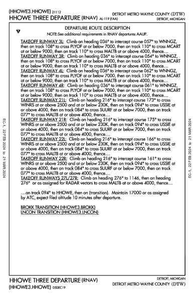 Metropolitano de Detroit Wayne County Detroit, MI (KDTW): HHOWE THREE (RNAV) (DP)