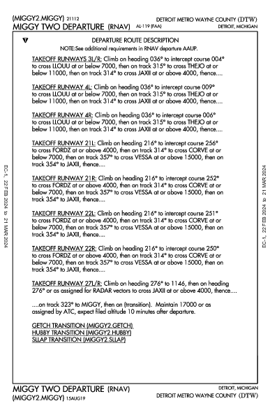 デトロイト・メトロポリタン・ウェイン・カウンティ空港 Detroit, MI (KDTW): MIGGY TWO (RNAV) (DP)