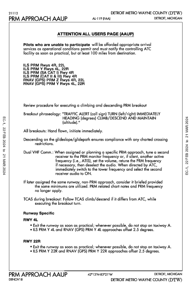 métropolitain de Détroit Detroit, MI (KDTW): PRM AAUP (IAP)