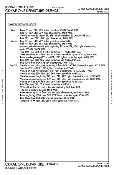 Alpine-Casparis Muni Alpine, TX (E38): ODKAE ONE (OBSTACLE) (ODP)