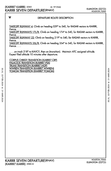 Houston Ellington Houston, TX (KEFD): KARRR SEVEN (RNAV) (DP)