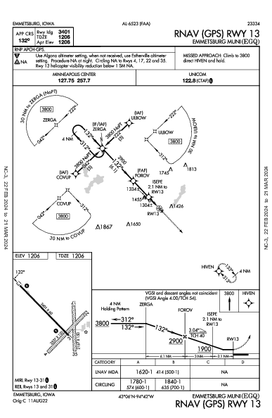 Emmetsburg Muni Emmetsburg, IA (KEGQ): RNAV (GPS) RWY 13 (IAP)