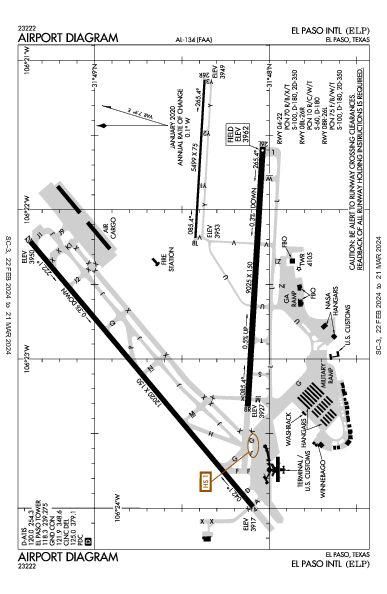 エルパソ国際空港 El Paso, TX (KELP): AIRPORT DIAGRAM (APD)