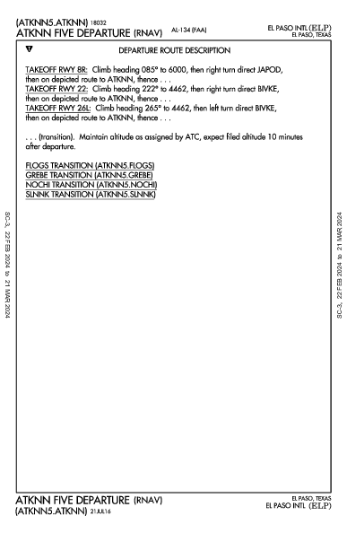エルパソ国際空港 El Paso, TX (KELP): ATKNN FIVE (RNAV) (DP)