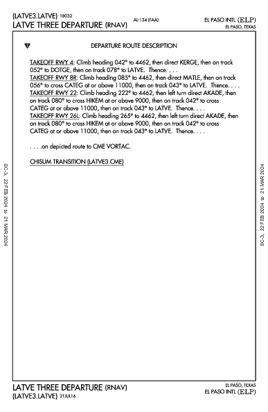 エルパソ国際空港 El Paso, TX (KELP): LATVE THREE (RNAV) (DP)