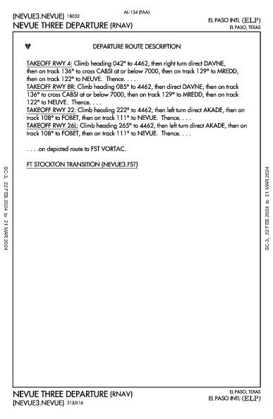 エルパソ国際空港 El Paso, TX (KELP): NEVUE THREE (RNAV) (DP)