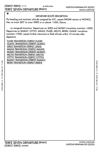 Easton/Newnam Fld Easton, MD (KESN): TERPZ SEVEN (RNAV) (DP)