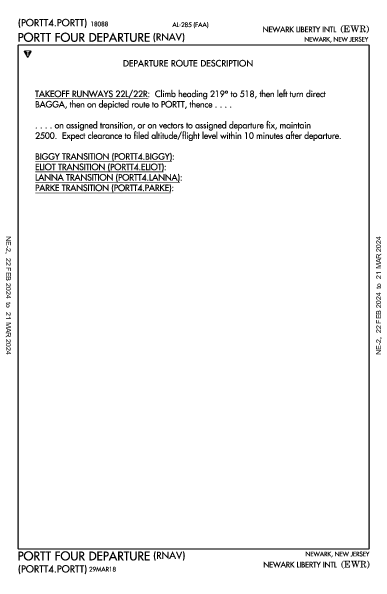 뉴어크 리버티 국제공항 Newark, NJ (KEWR): PORTT FOUR (RNAV) (DP)