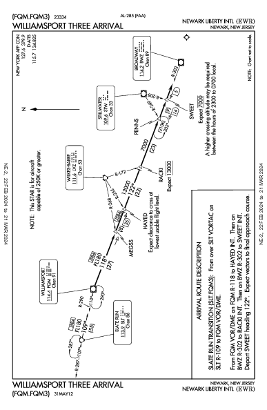 مطار نيوآرك ليبرتي الدولي Newark, NJ (KEWR): WILLIAMSPORT THREE (STAR)