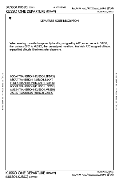 Ralph M Hall/Rockwall Muni Rockwall, TX (F46): KUSSO ONE (RNAV) (DP)
