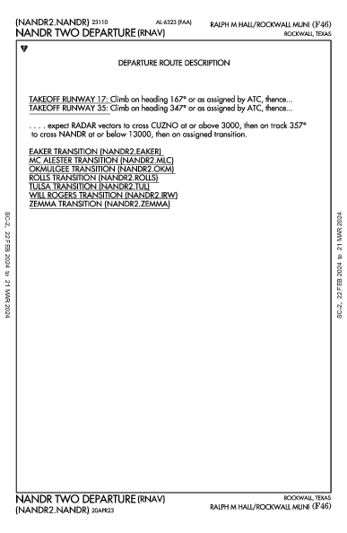 Ralph M Hall/Rockwall Muni Rockwall, TX (F46): NANDR TWO (RNAV) (DP)