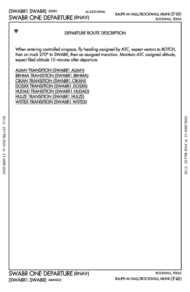 Ralph M Hall/Rockwall Muni Rockwall, TX (F46): SWABR ONE (RNAV) (DP)