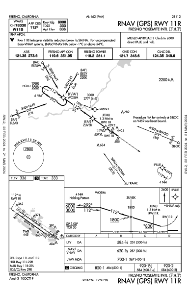 Int'l Fresno Yosemite Fresno, CA (KFAT): RNAV (GPS) RWY 11R (IAP)