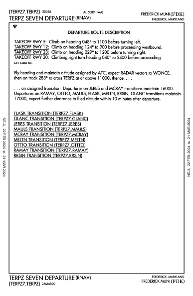 Frederick Muni Frederick, MD (KFDK): TERPZ SEVEN (RNAV) (DP)