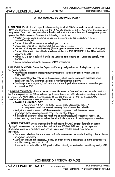 Int'l de Fort Lauderdale-Hollywood Fort Lauderdale, FL (KFLL): RNAV DP AAUP (DAU)
