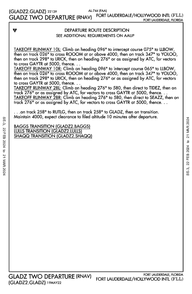 Int'l de Fort Lauderdale-Hollywood Fort Lauderdale, FL (KFLL): GLADZ TWO (RNAV) (DP)