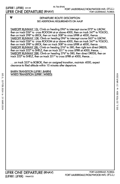 Int'l Fort Lauderdale-Hollywood Fort Lauderdale, FL (KFLL): LIFRR ONE (RNAV) (DP)