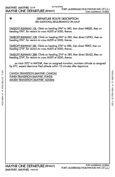 Int'l de Fort Lauderdale-Hollywood Fort Lauderdale, FL (KFLL): MAYNR ONE (RNAV) (DP)