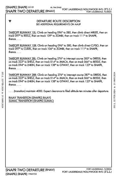 Int'l de Fort Lauderdale-Hollywood Fort Lauderdale, FL (KFLL): SNAPR TWO (RNAV) (DP)