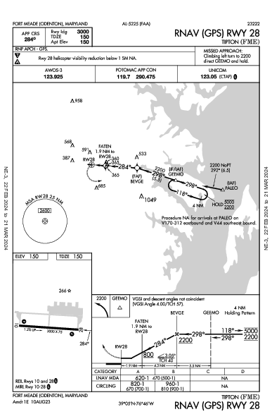 Tipton Fort Meade (Odenton), MD (KFME): RNAV (GPS) RWY 28 (IAP)