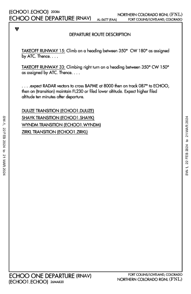 Northern Colorado Regional Fort Collins/Loveland, CO (KFNL): ECHOO ONE (RNAV) (DP)