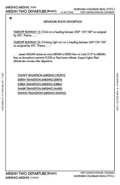 Northern Colorado Regional Fort Collins/Loveland, CO (KFNL): MRSHH TWO (RNAV) (DP)